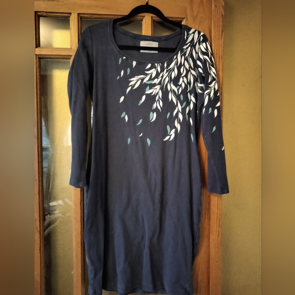 Blue ribbed knit long sleeve sweater dress